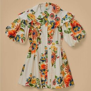 Farm Rio Off-White Delicate Garden Organic Cotton Mini Dress EUC